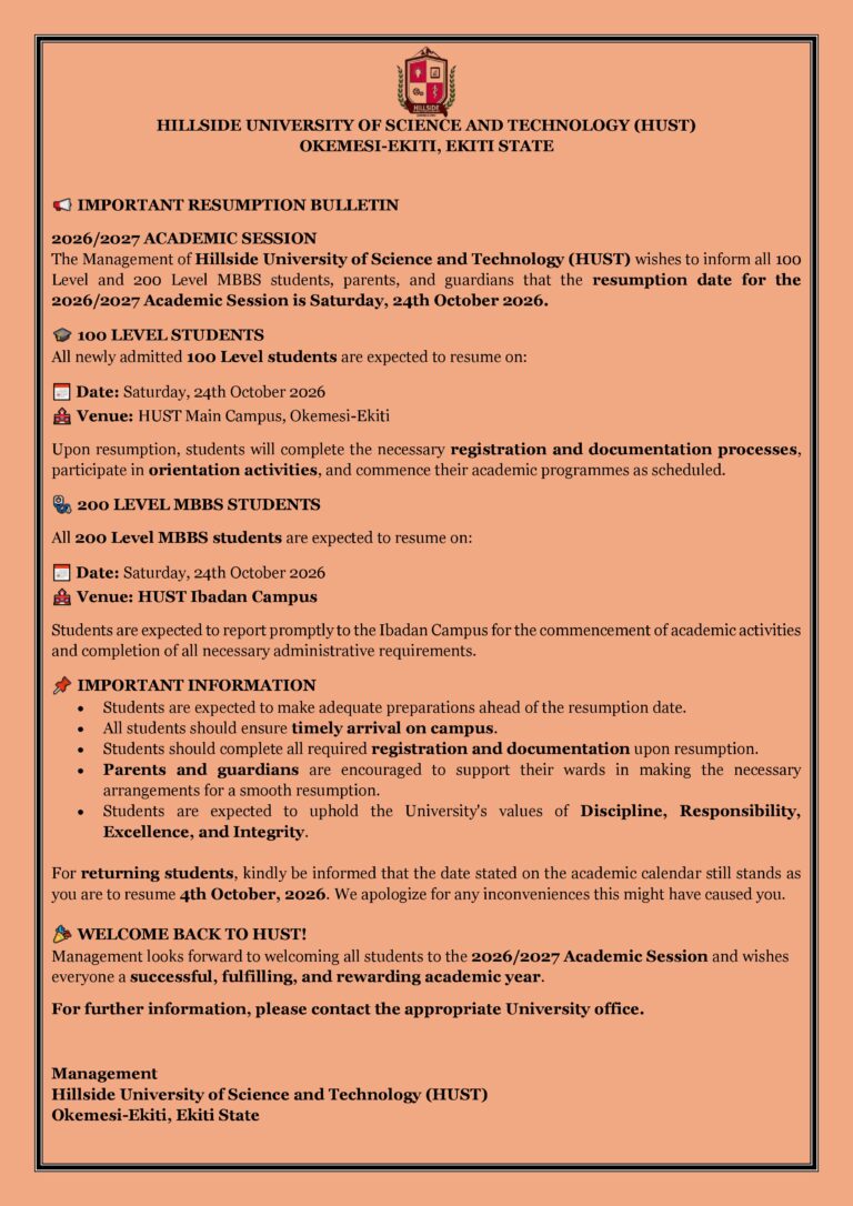 HUST New resumption dates